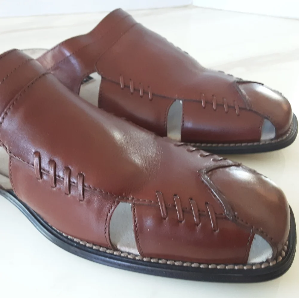 STACY ADAMS Brown Leather Fisherman Slip-On Sandals Sz 11.5 M